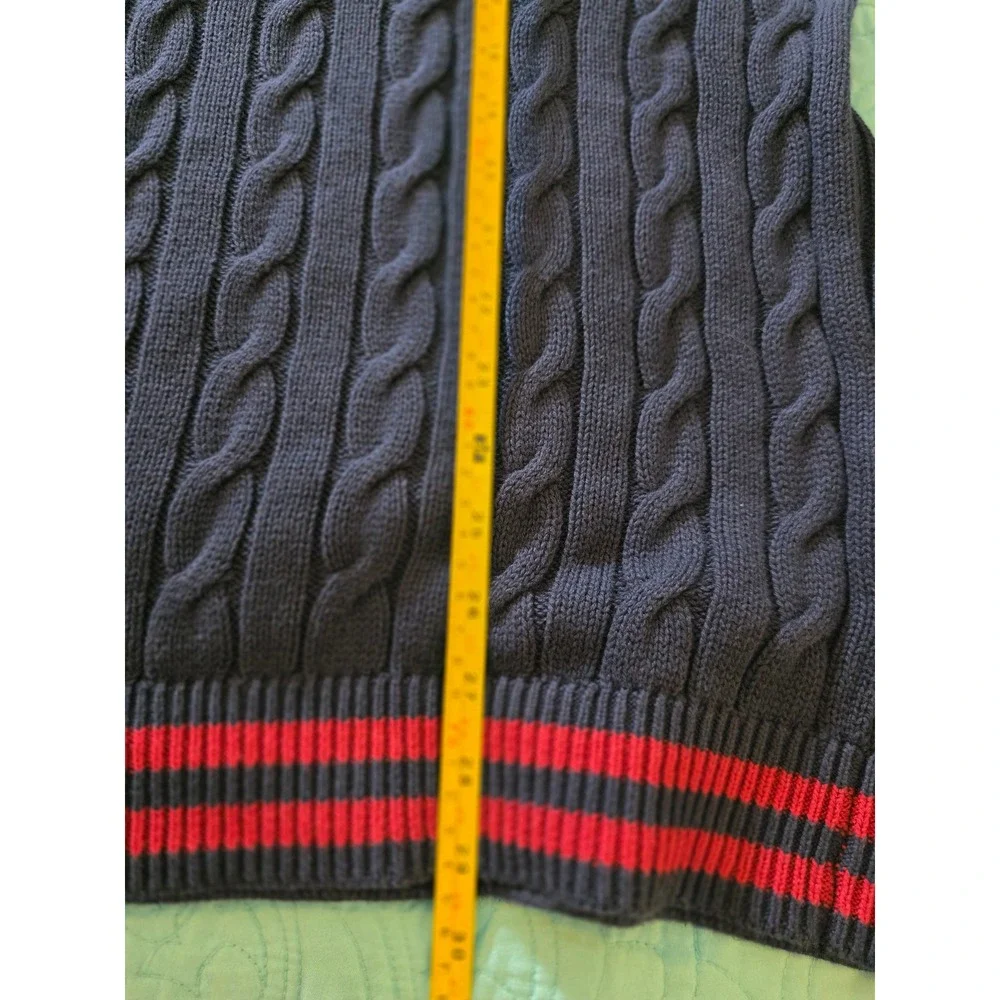 Old Navy Mens XL Tall Navy Blue Cable Knit V-Neck Sweater Red Trim Cotton Preppy